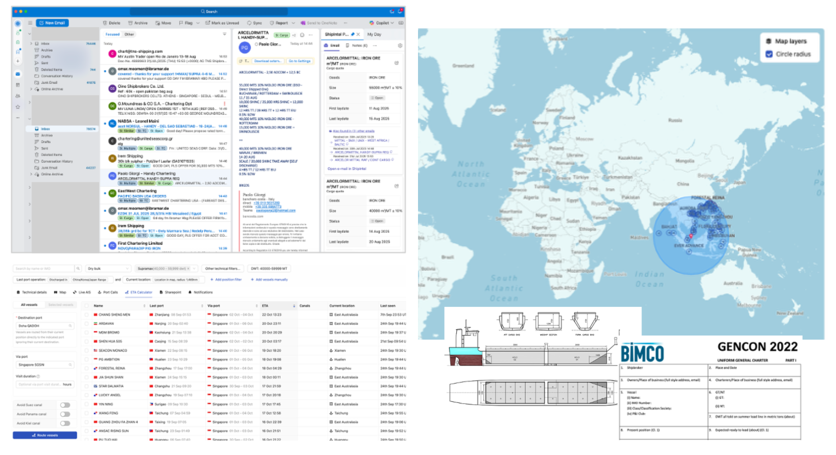 A PC and a smartphone displaying the Live AIS feature, from the Essential Toolkit in ShipIntel, showing real-time maritime traffic information and vessel movement on both screens.