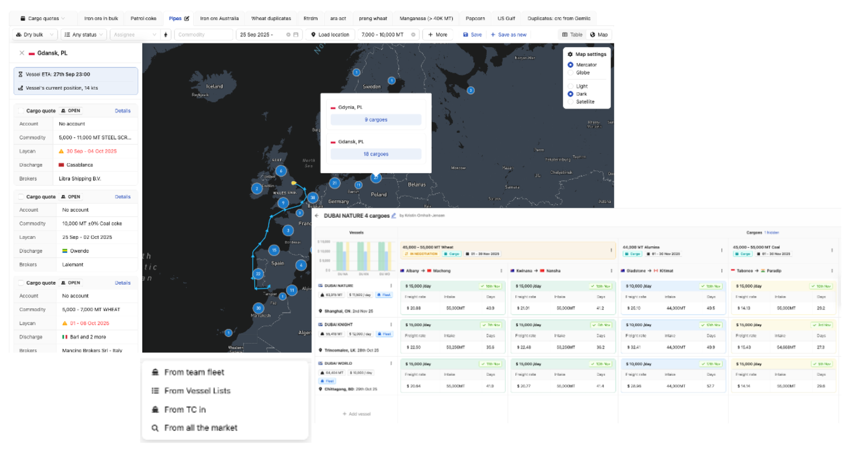 A PC and a smartphone displaying the Live AIS feature, from the Essential Toolkit in ShipIntel, showing real-time maritime traffic information and vessel movement on both screens.